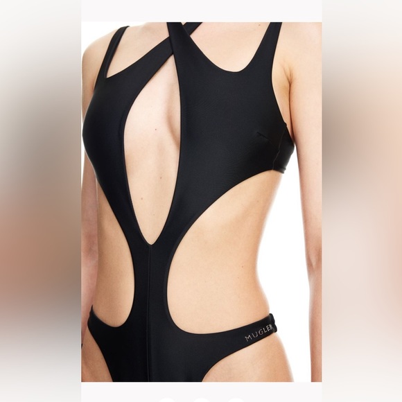 MUGLER x H&M Black Halterneck Cut-out Swimsuit Bodysuit 0 / 32/ XS - Picture 2 of 4